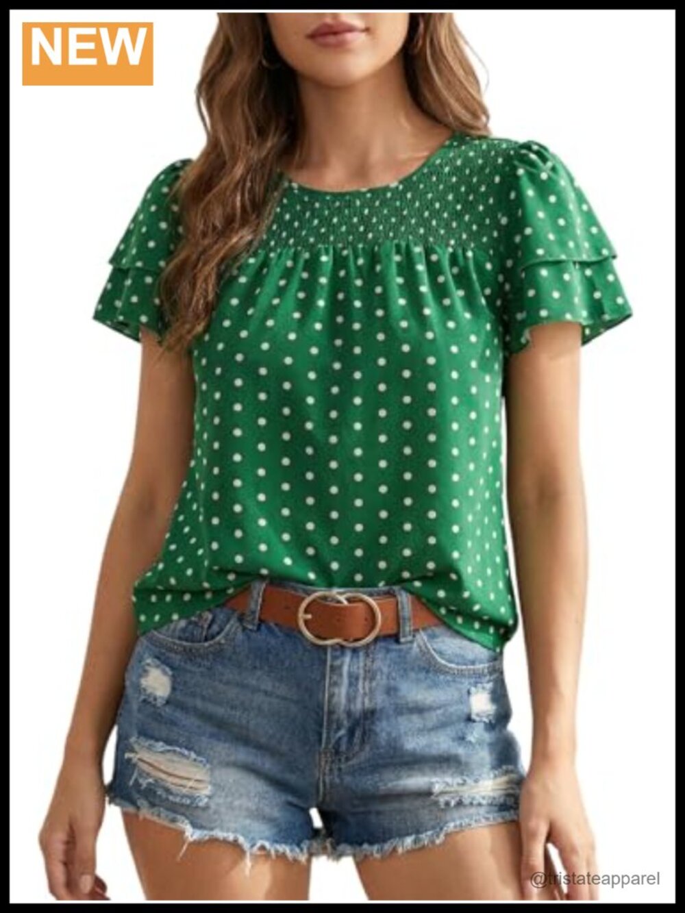 Vintage Polka Dot Ruffle Puff Sleeve Smocked Blouse